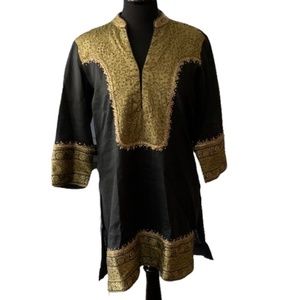 Indian Kurta Beaded Traditional Dress Embroidered Bollywood Tunic Gold